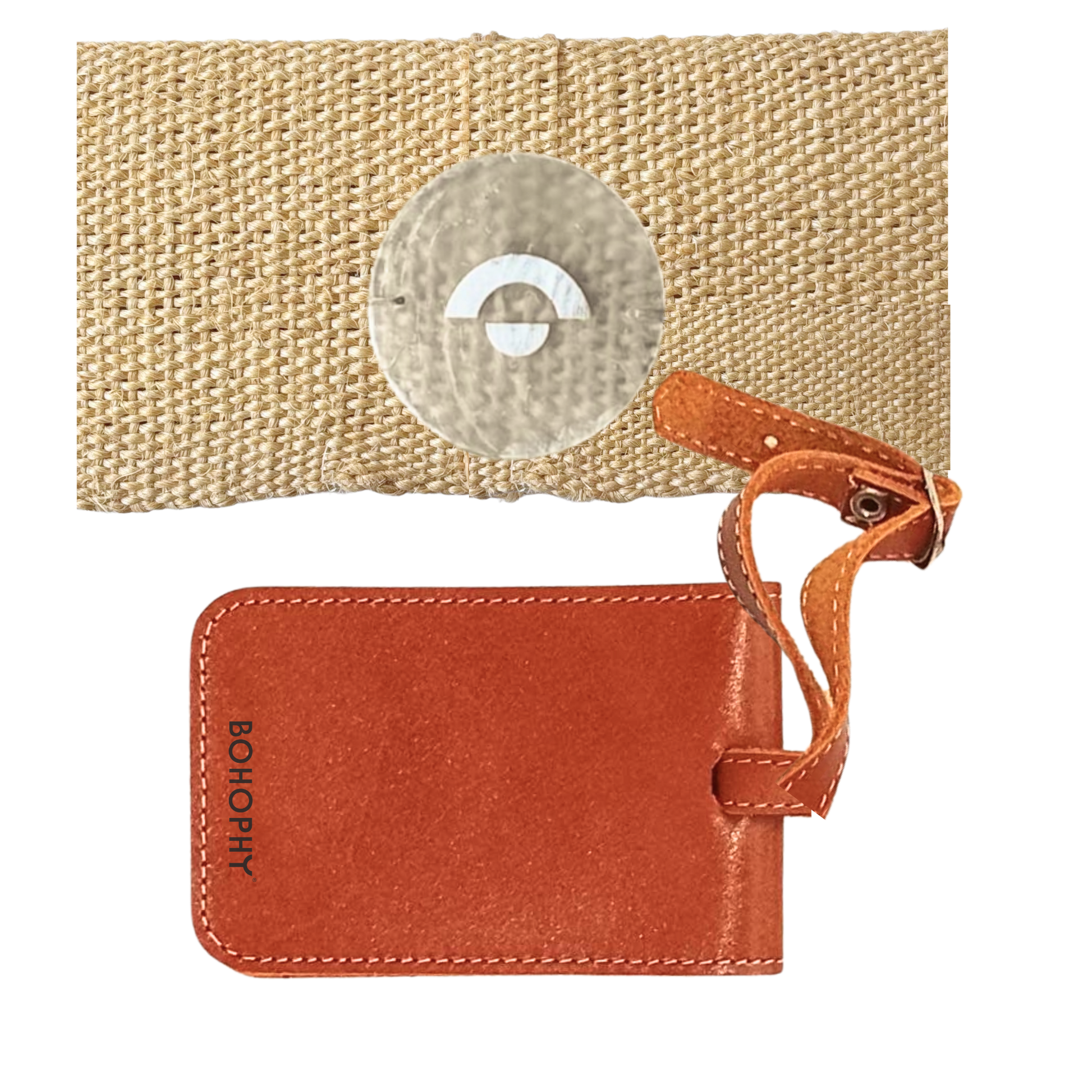 Leather luggage tag with agave pouch