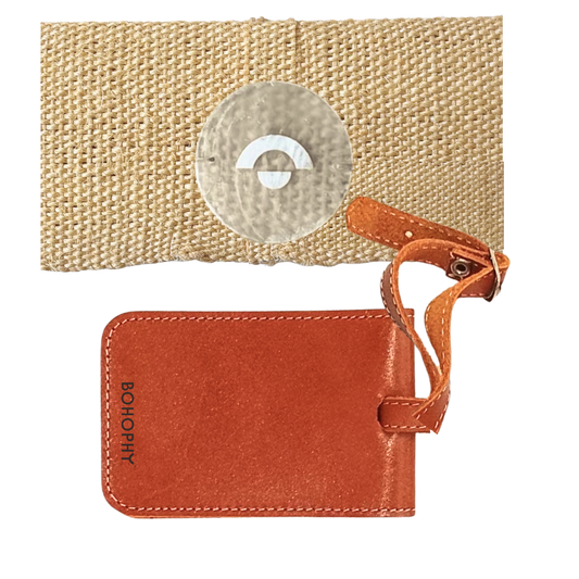 Leather luggage tag with agave pouch