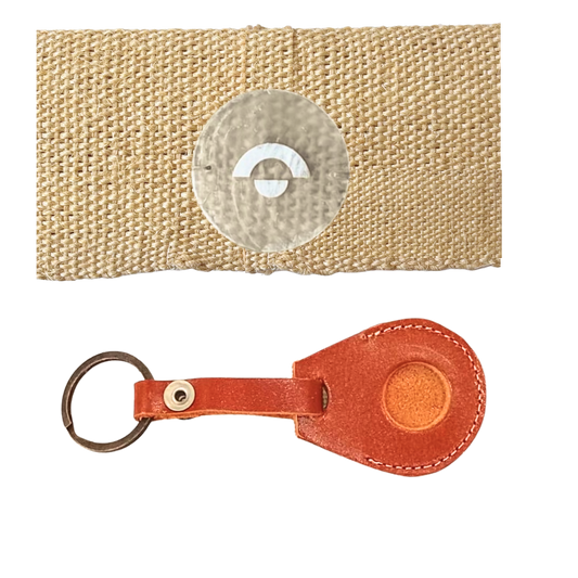 Leather AirTag case with agave pouch